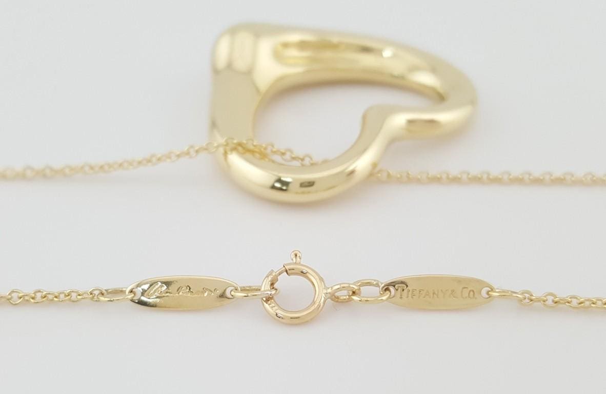 Tiffany & Co Elsa Peretti Open Heart Pendant 18K Yellow Gold 18" 27.6mm