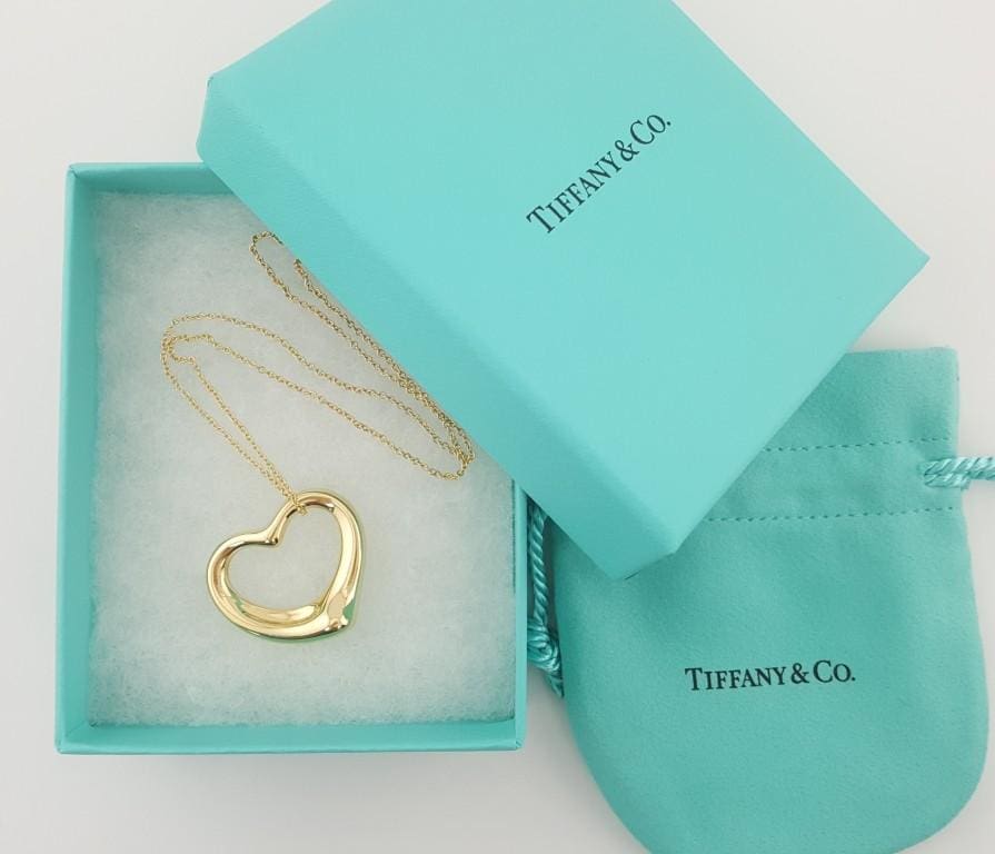 Tiffany & Co Elsa Peretti Open Heart Pendant 18K Yellow Gold 18" 27.6mm