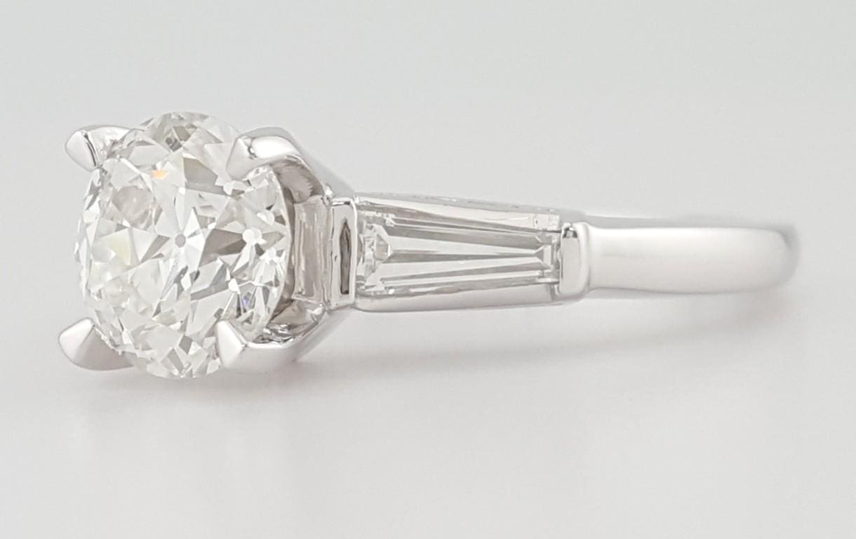 Antique Old European Cut Diamond Three 3 Stone Engagement Ring 1.66 ct Platinum