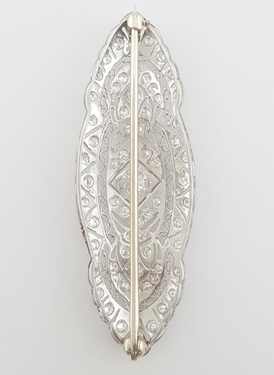 Antique Art Deco Old European Cut Diamond Pin Brooch 2 ct Platinum 14K 2.1"