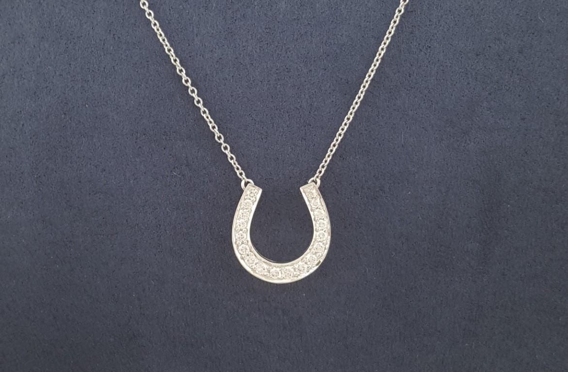 Tiffany & Co Diamond Horseshoe Pendant Necklace 0.2 ct Platinum 16"