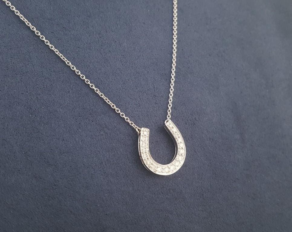 Tiffany & Co Diamond Horseshoe Pendant Necklace 0.2 ct Platinum 16"
