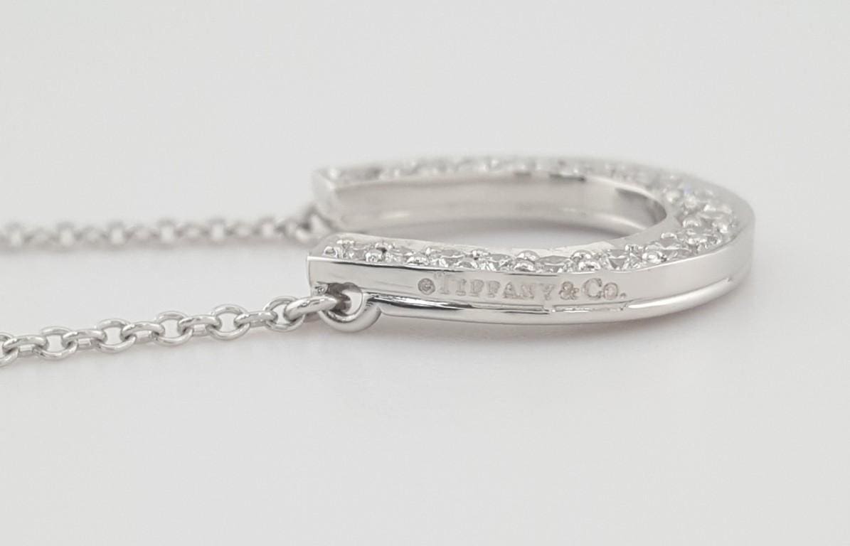 Tiffany & Co Diamond Horseshoe Pendant Necklace 0.2 ct Platinum 16"