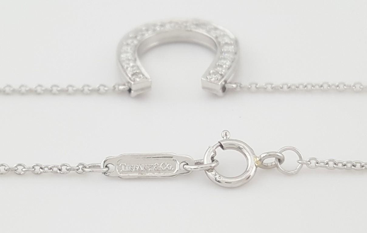 Tiffany & Co Diamond Horseshoe Pendant Necklace 0.2 ct Platinum 16"