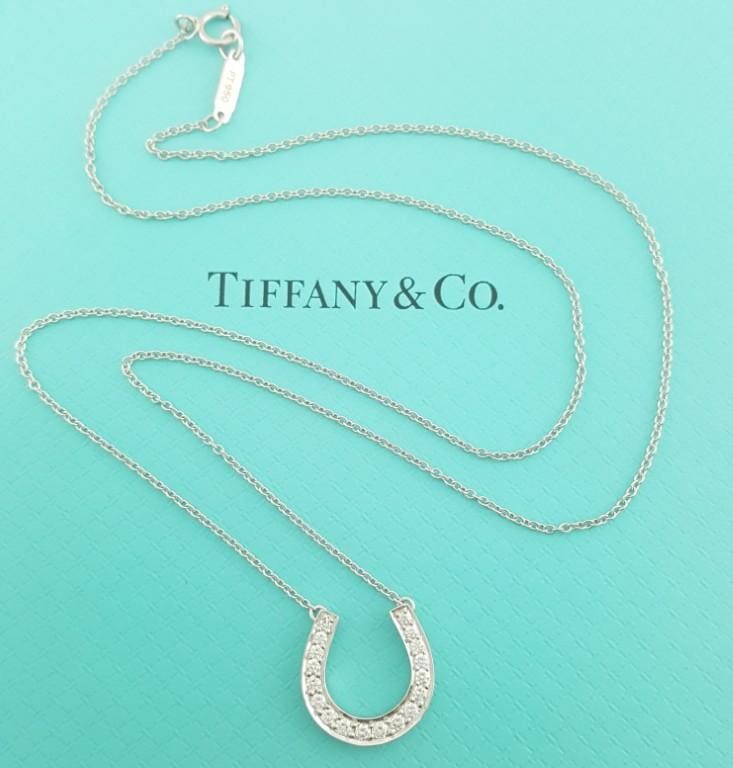 Tiffany & Co Diamond Horseshoe Pendant Necklace 0.2 ct Platinum 16"