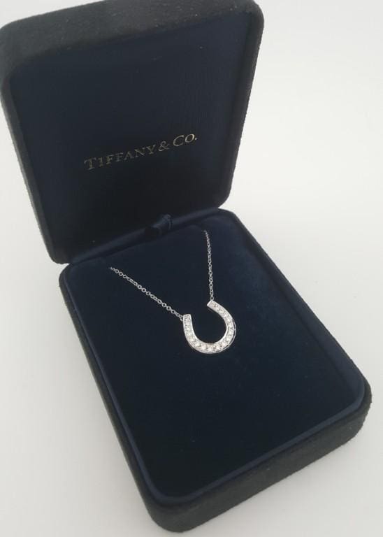 Tiffany & Co Diamond Horseshoe Pendant Necklace 0.2 ct Platinum 16"