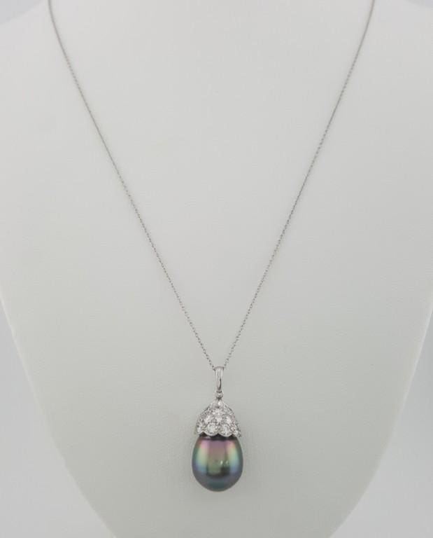 Tiffany & Co Tahitian Pearl Diamond Necklace 2.35 ct 13.5mm Wide Platinum 22"