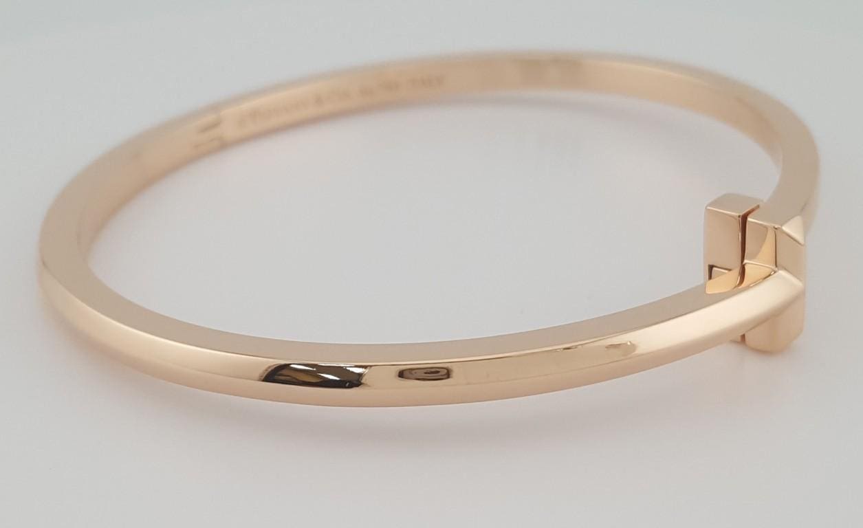 Tiffany & Co. T T1 18K Rose Gold Bangle Bracelet Medium 20.5 Grams Rtl $6,950