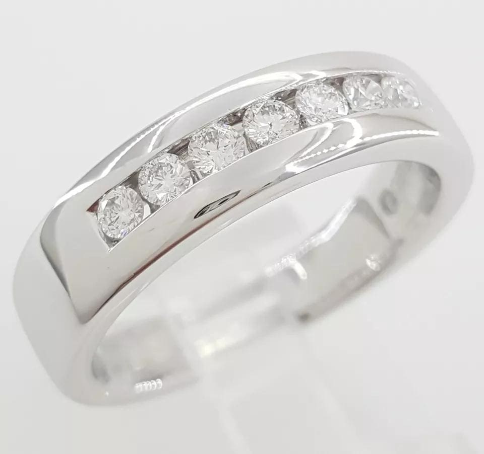 Leo Channel Set Round Diamond Wedding Anniversary Band 6mm 14k White Gold 0.42ct