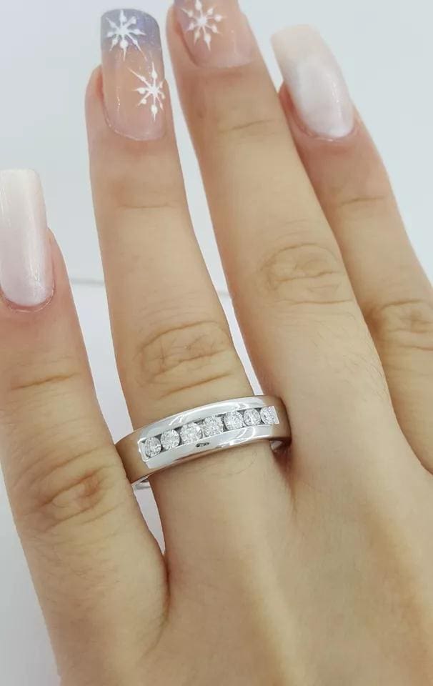 Leo Channel Set Round Diamond Wedding Anniversary Band 6mm 14k White Gold 0.42ct