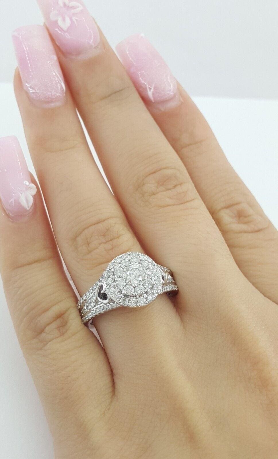 Round Diamond Double Halo Engagement Ring 1.02 ct 10K White Gold Retail 1,500