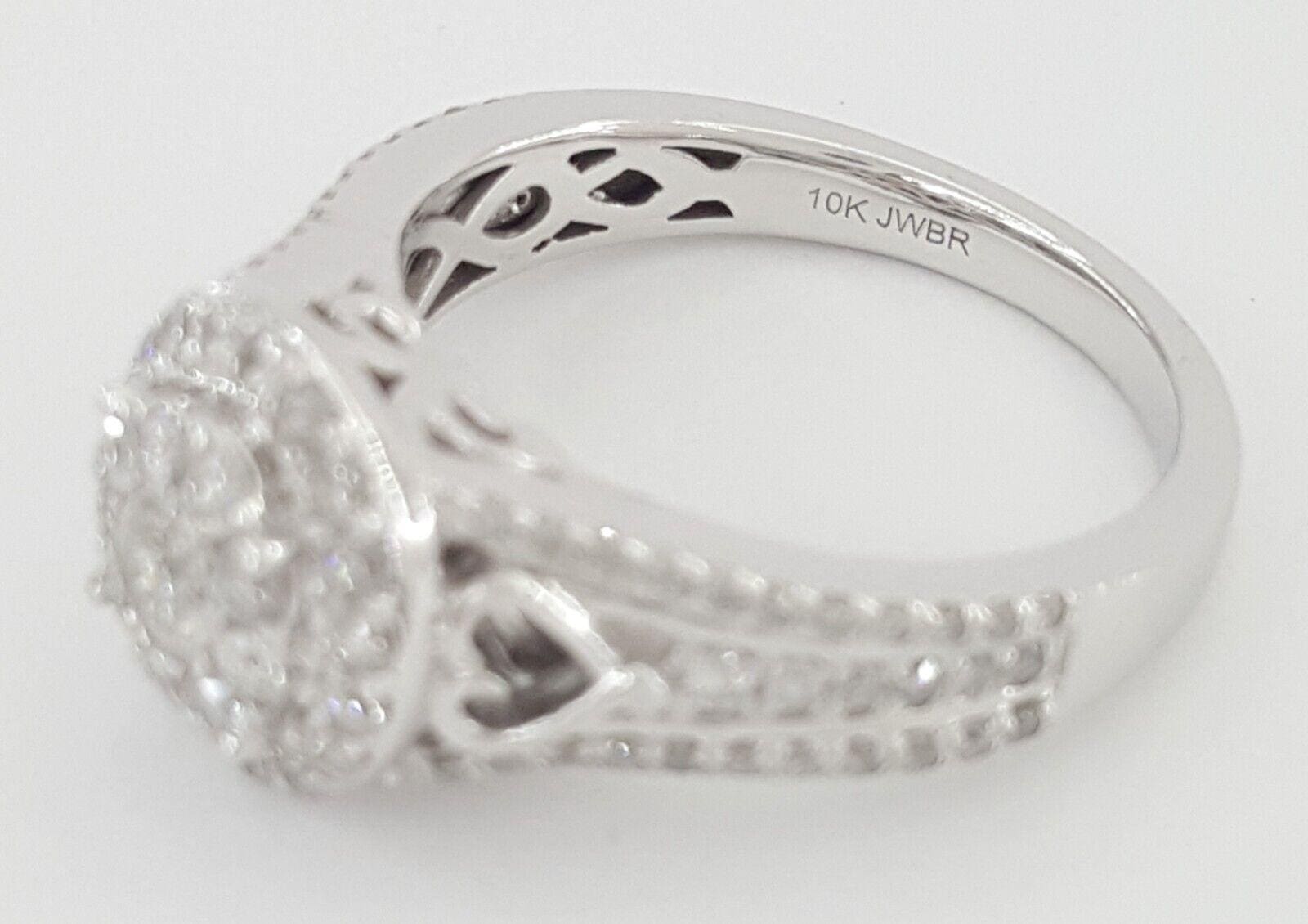 Round Diamond Double Halo Engagement Ring 1.02 ct 10K White Gold Retail 1,500