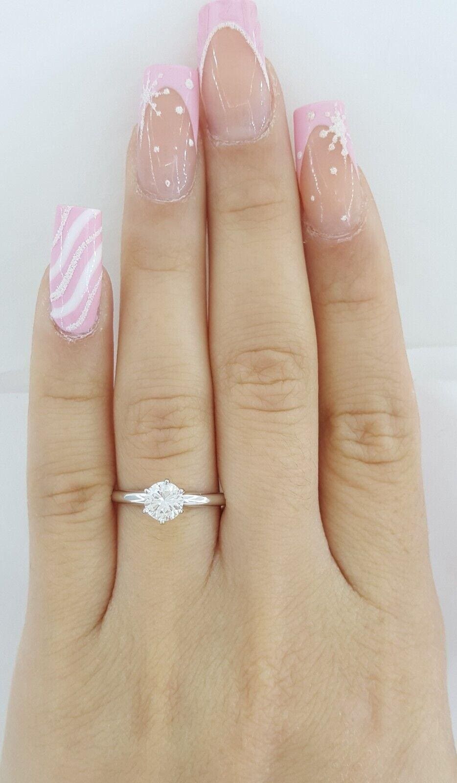 Round Brilliant Diamond Solitaire Engagement Ring 14k White Gold 0.6 ct GIA