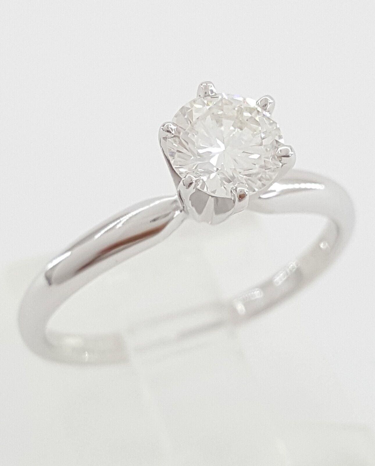 Round Brilliant Diamond Solitaire Engagement Ring 14k White Gold 0.6 ct GIA