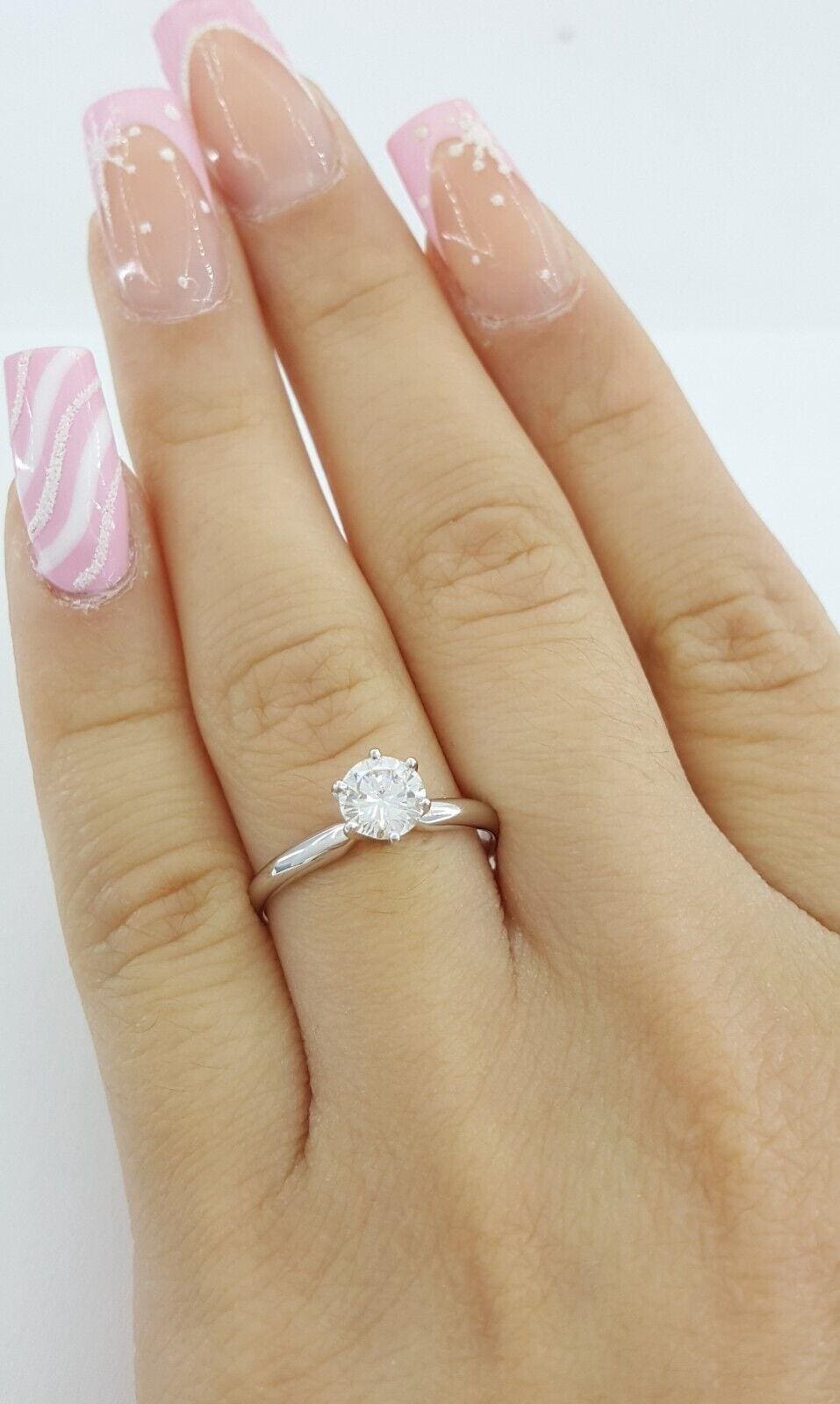 Round Brilliant Diamond Solitaire Engagement Ring 14k White Gold 0.6 ct GIA