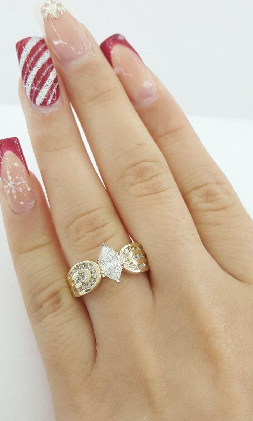 Marquise Cut Diamond Engagement Ring 1.26 ct 14K Yellow Gold GIA Retail 3,495