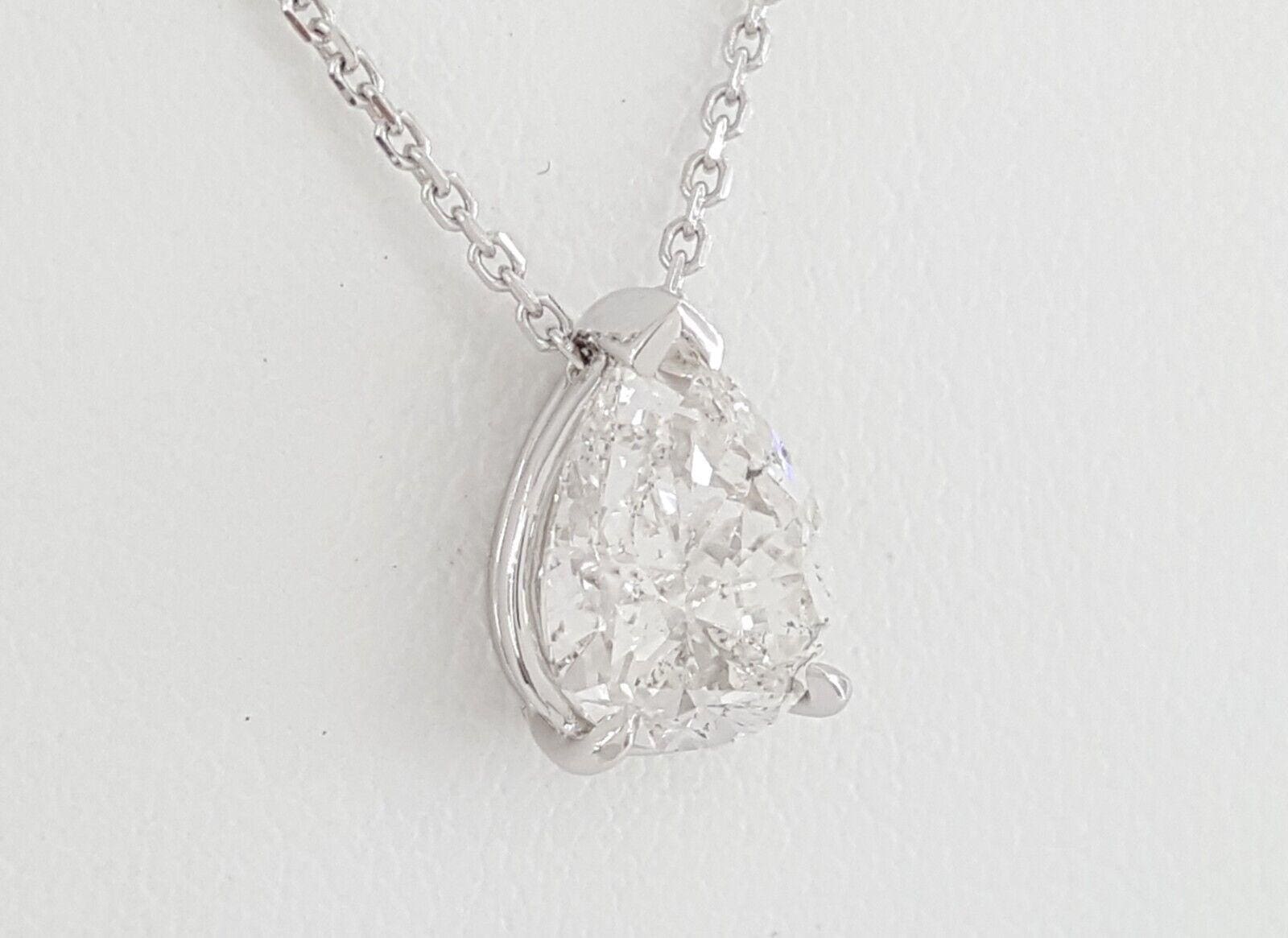 Pear Diamond Solitaire 1.76 ct Pendant Necklace 14K White Gold EGL Rtl 15,880