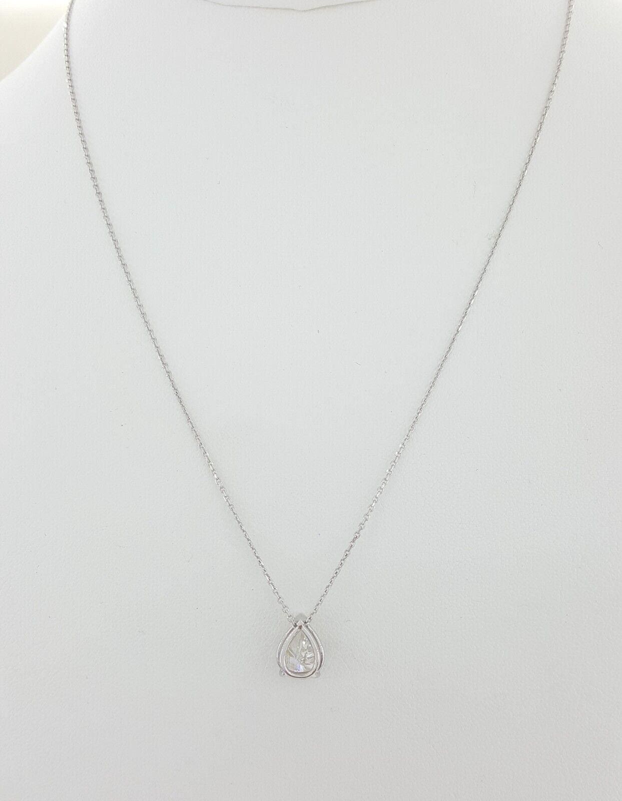 Pear Diamond Solitaire 1.76 ct Pendant Necklace 14K White Gold EGL Rtl 15,880