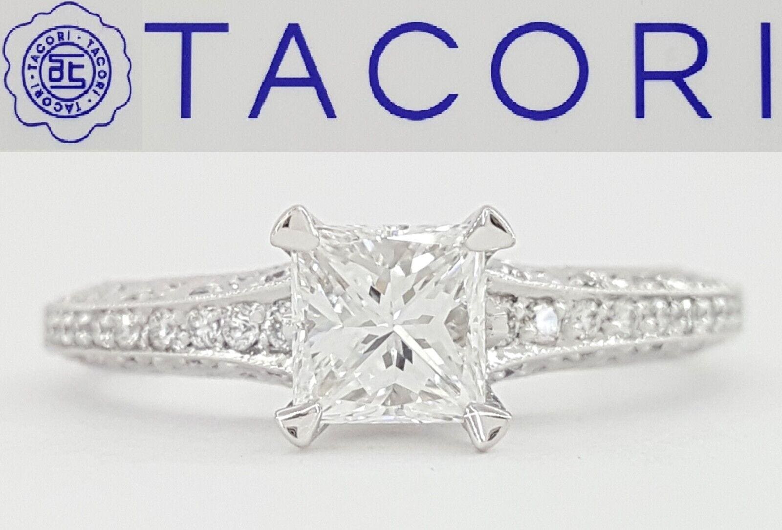 Tacori Classic Crescent Princess Cut Diamond Engagement Ring Platinum 1 ct 9.2K