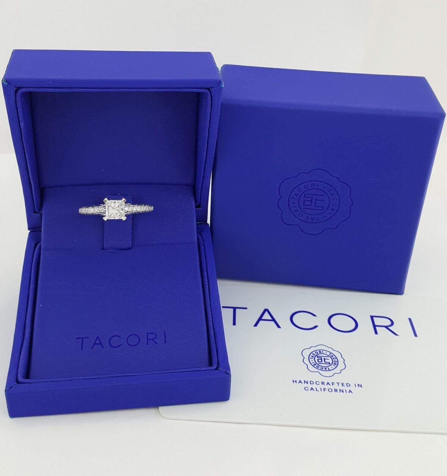 Tacori Classic Crescent Princess Cut Diamond Engagement Ring Platinum 1 ct 9.2K