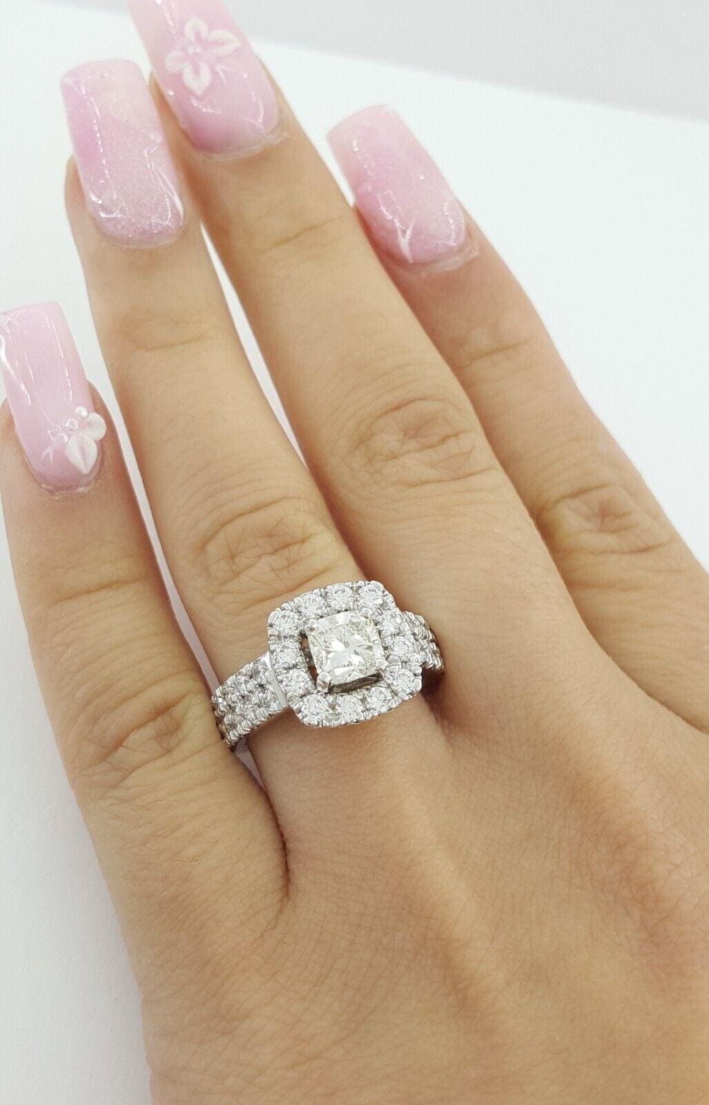 Cushion Cut Halo Diamond Engagement Ring 14k White Gold 2 ctw Retail 9k