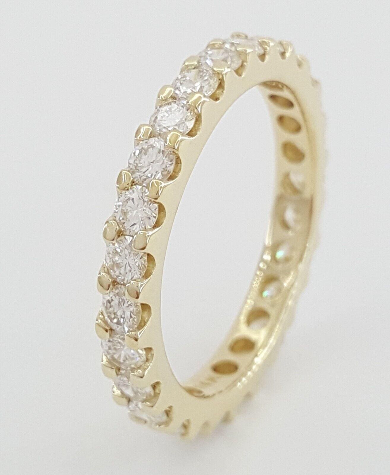 Round Diamond Full Circle 1.3 ct Eternity 14k Yellow Gold Wedding Band / Ring