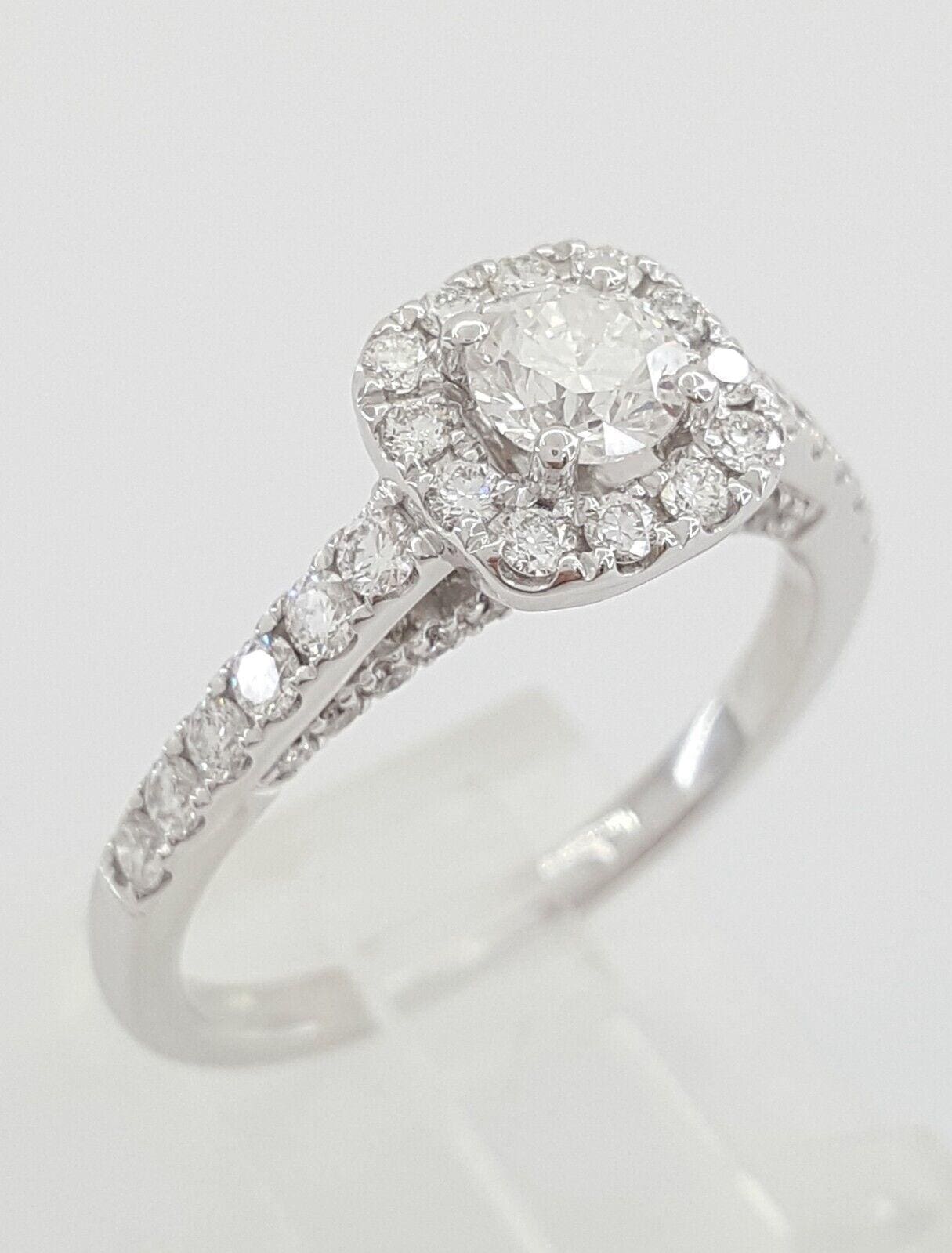 Round Brilliant Cut Diamond Halo 14k White Gold Engagement Ring 1.17 ct Rtl 5k