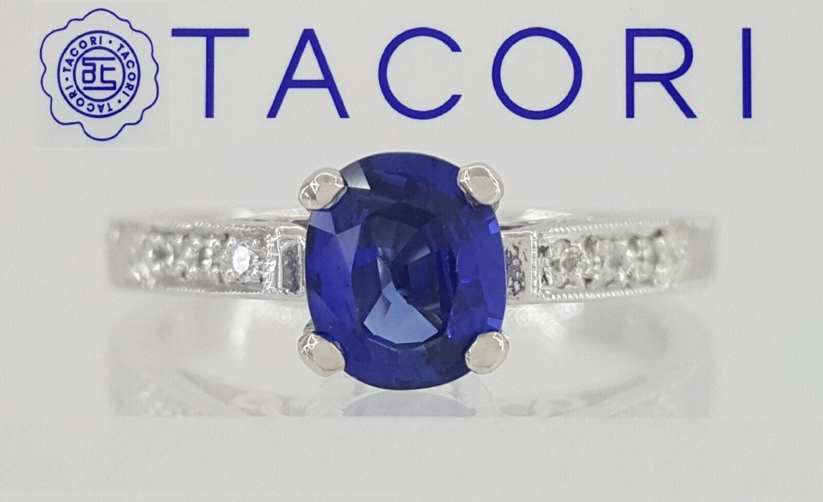 TACORI HT2202 1.04 ct Sapphire Diamond Hand Engraved Platinum Engagement Ring