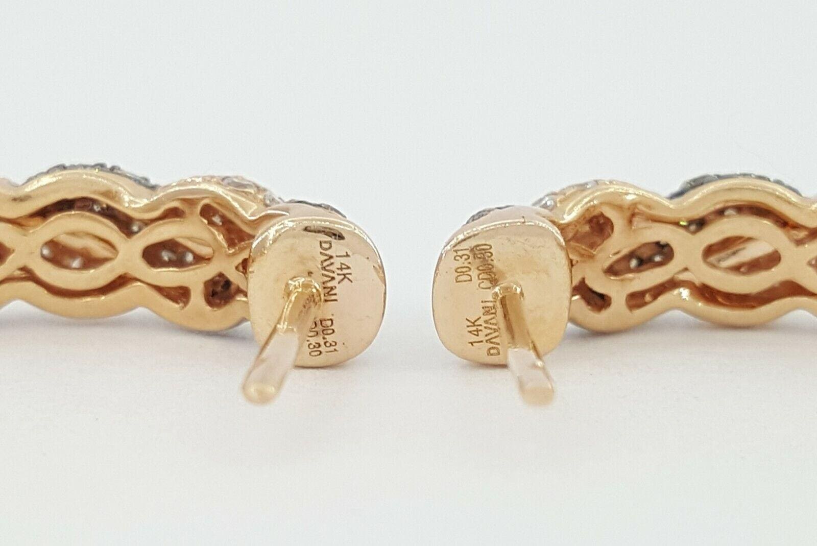Champagne & White Diamonds Twisted Hoop Earrings 20.3mm 1.22 ct 14k Rose Gold