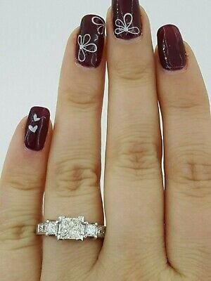 Platinum Three 3 Stone Princess Cut Diamond Engagement Ring 1.76 ct Rtl 12,900