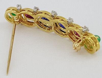 David Webb 18K / Platinum Cabochon Sapphire Ruby Emerald & Diamond Brooch / Pin