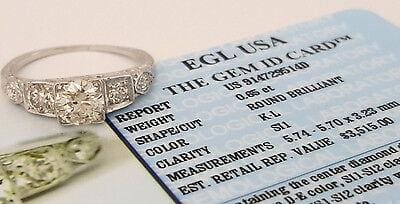 Vintage Round Diamond Engagement Ring 1.04 ct 18K White Gold EGL-USA Rtl 3,515
