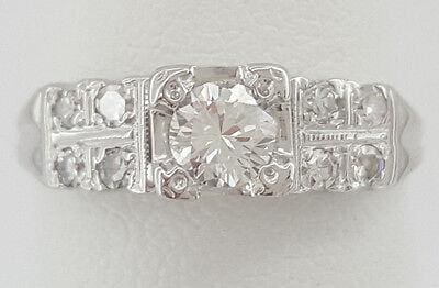 0.46 ct 14k W Gold Vintage Round Cut Diamond Engagement Ring EGL-USA Rtl 1,535