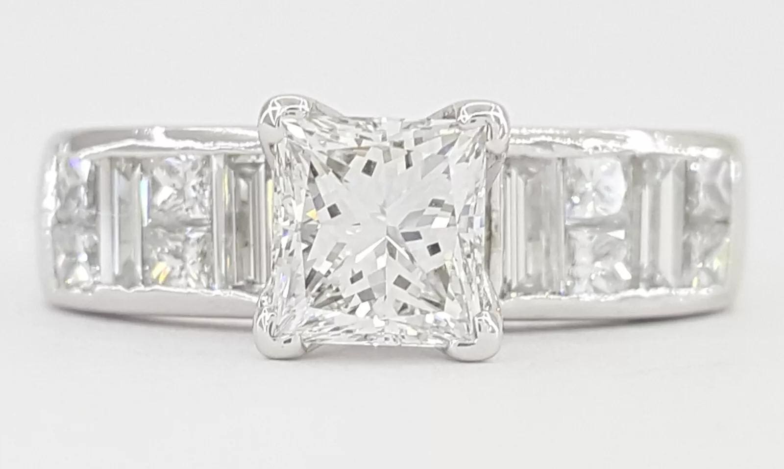 Princess & Baguette Cut Diamond Engagement Ring 1.64 ct Platinum Retail 8,995