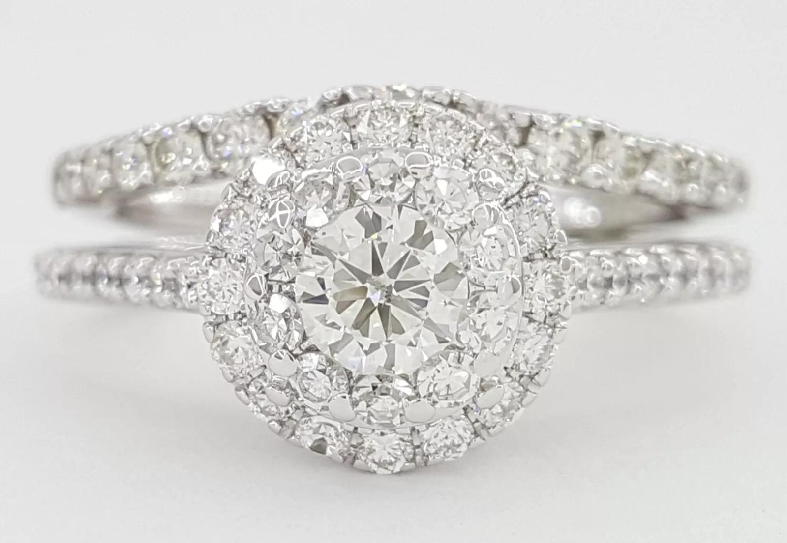 Round Diamond Halo Engagement Ring Set 1.25 ct 14k White Gold Rtl 3,995