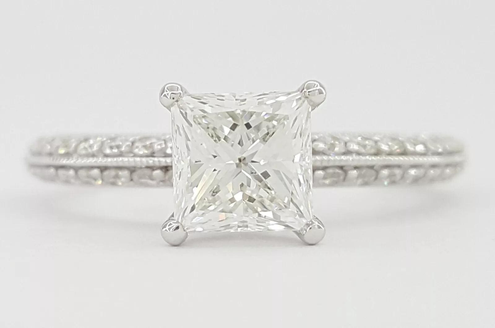 Princess Brilliant Cut Diamond Pave Engagement Ring 1.13 ct 14K WG Rtl 6K