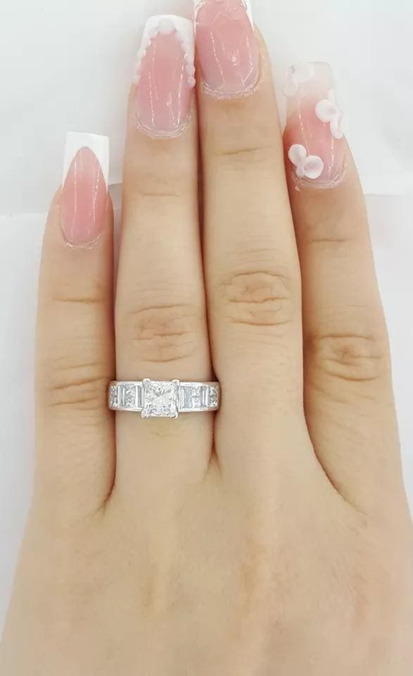 Princess & Baguette Cut Diamond Engagement Ring 1.64 ct Platinum Retail 8,995