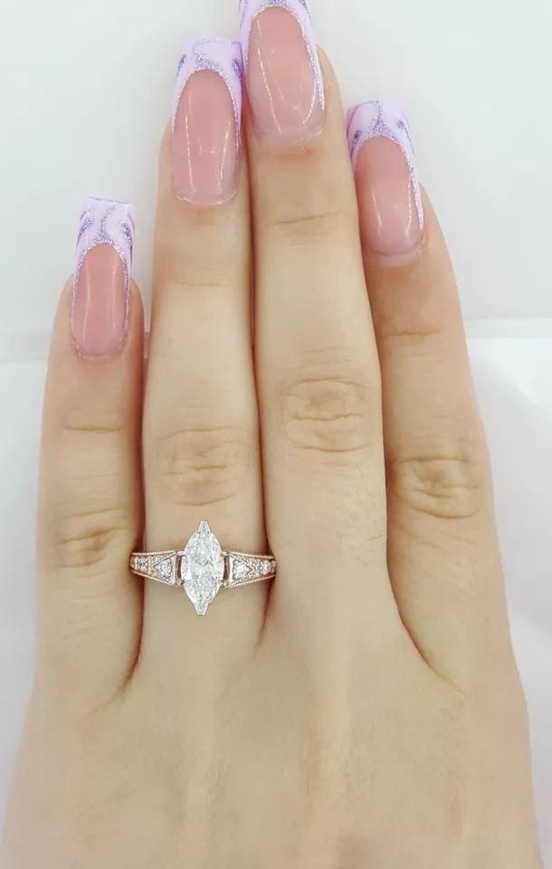1.3 ct 14K Rose Gold Marquise Cut Diamond Engagement Ring GIA Retail 7,000