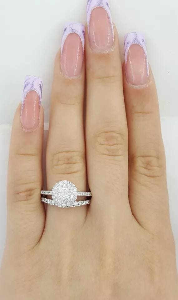 Round Diamond Halo Engagement Ring Set 1.25 ct 14k White Gold Rtl 3,995