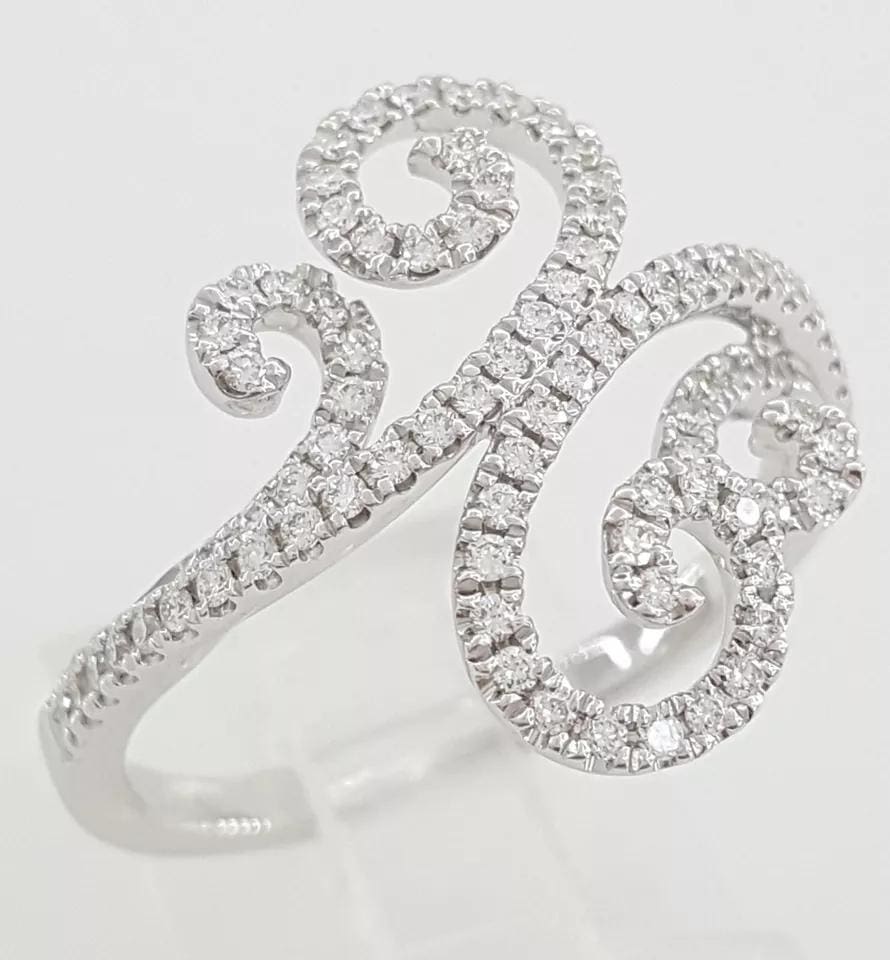 Round Brilliant Cut Diamond Swirl Statement Band Ring 0.51 ct 14k White Gold