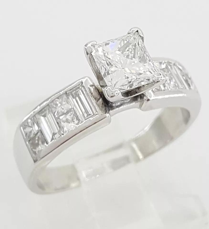 Princess & Baguette Cut Diamond Engagement Ring 1.64 ct Platinum Retail 8,995