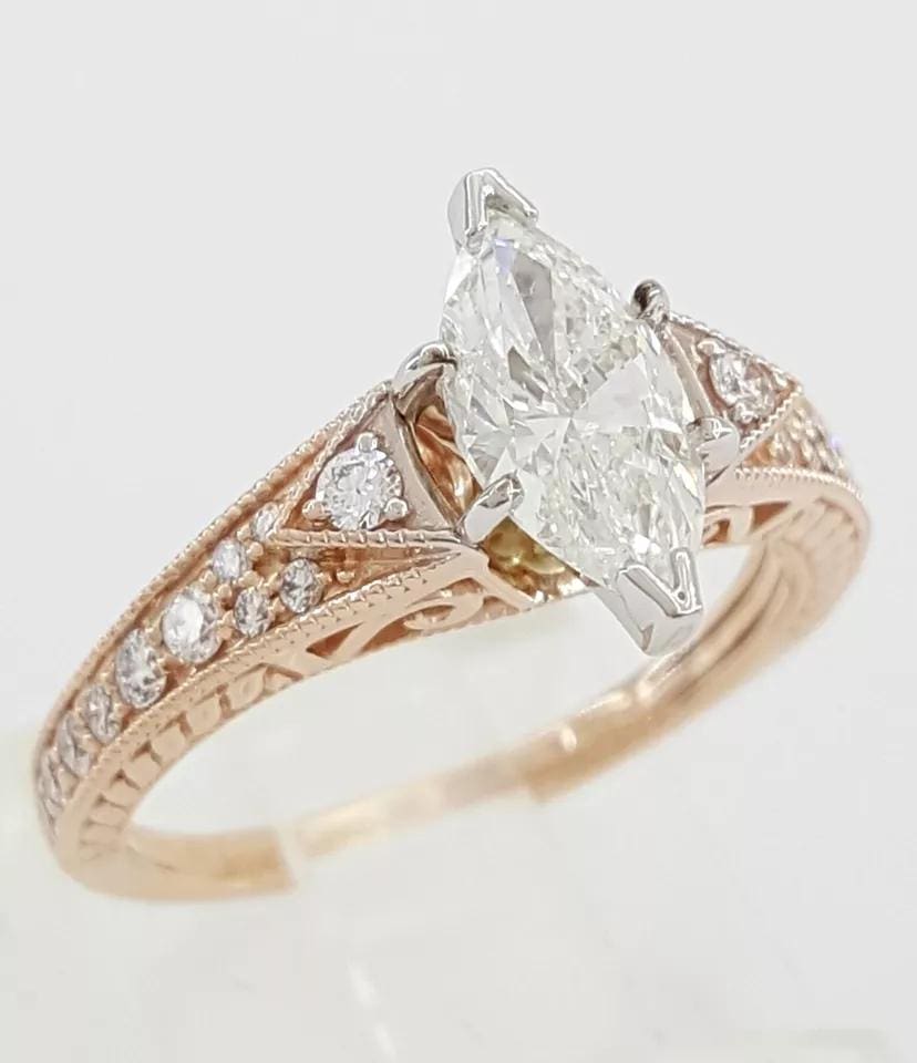 1.3 ct 14K Rose Gold Marquise Cut Diamond Engagement Ring GIA Retail 7,000