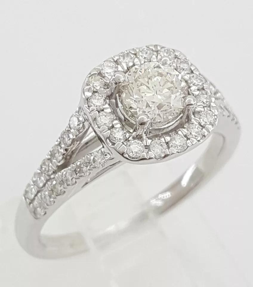 Round Brilliant Diamond Halo Engagement Ring 0.75 ct 14k White Gold Rtl 2,999