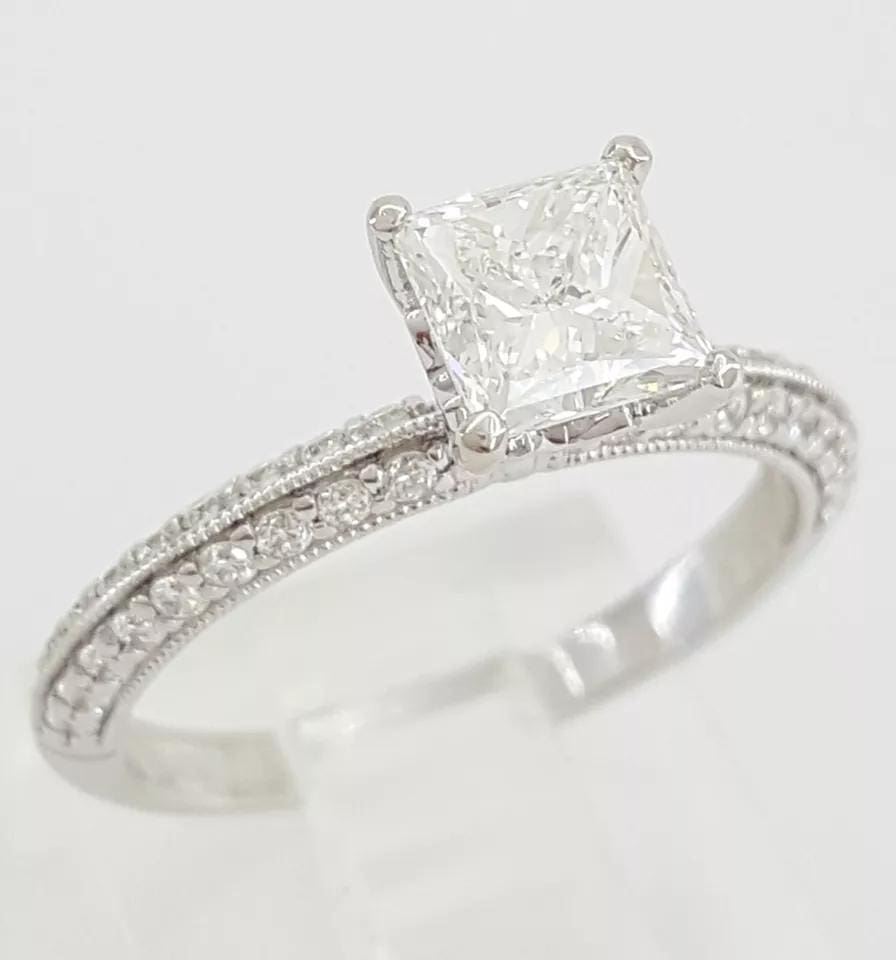 Princess Brilliant Cut Diamond Pave Engagement Ring 1.13 ct 14K WG Rtl 6K