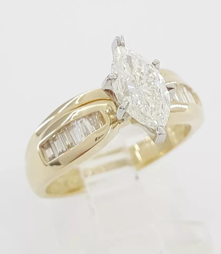 Marquise Diamond 1.33 ct Engagement Ring Wedding Band Set 14k Yellow Gold Rt 6K