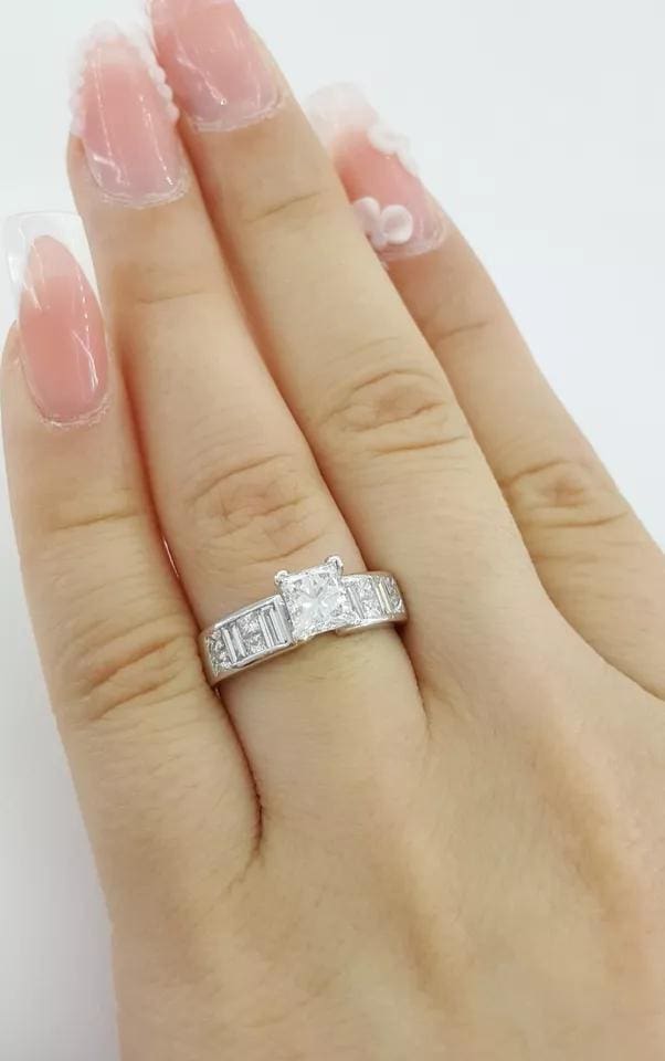 Princess & Baguette Cut Diamond Engagement Ring 1.64 ct Platinum Retail 8,995