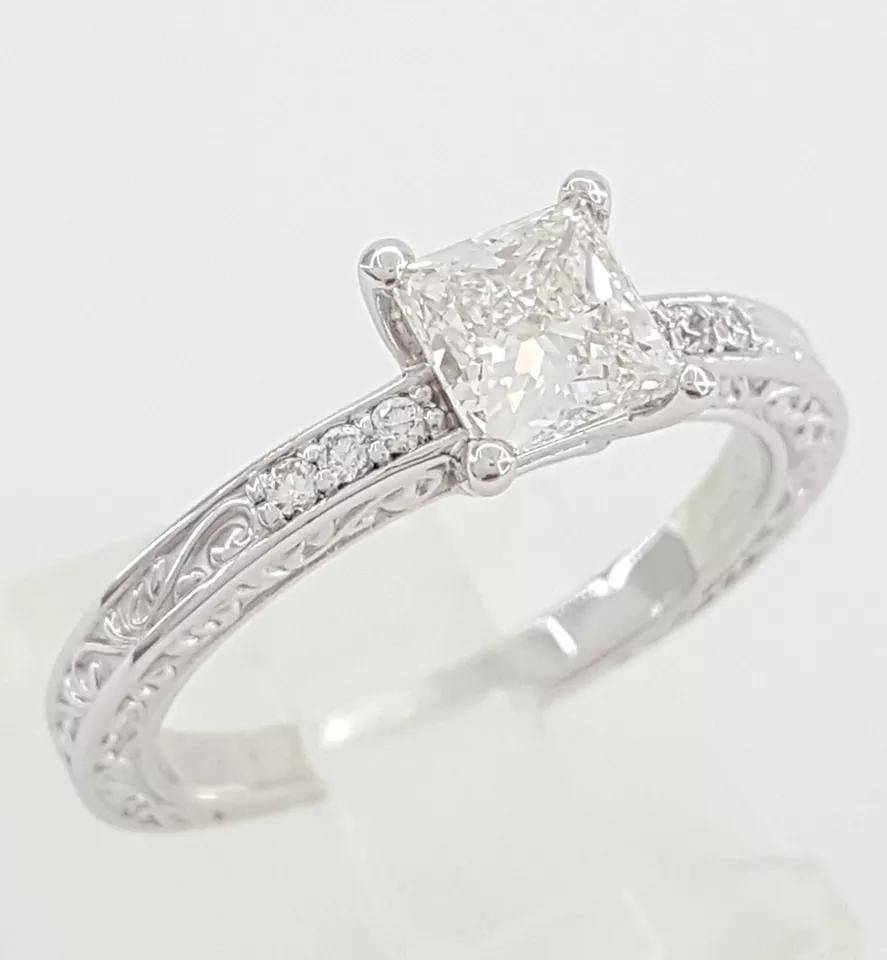 Princess Cut Diamond Solitaire Engagement Ring 1.06 ct 18K Gold GIA Rtl 6,500
