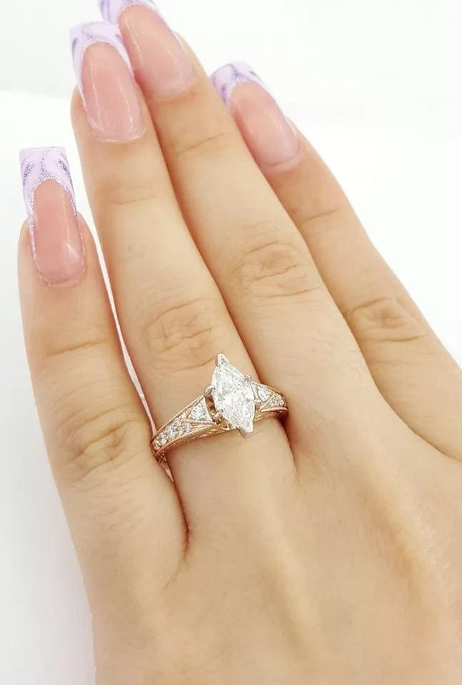 1.3 ct 14K Rose Gold Marquise Cut Diamond Engagement Ring GIA Retail 7,000
