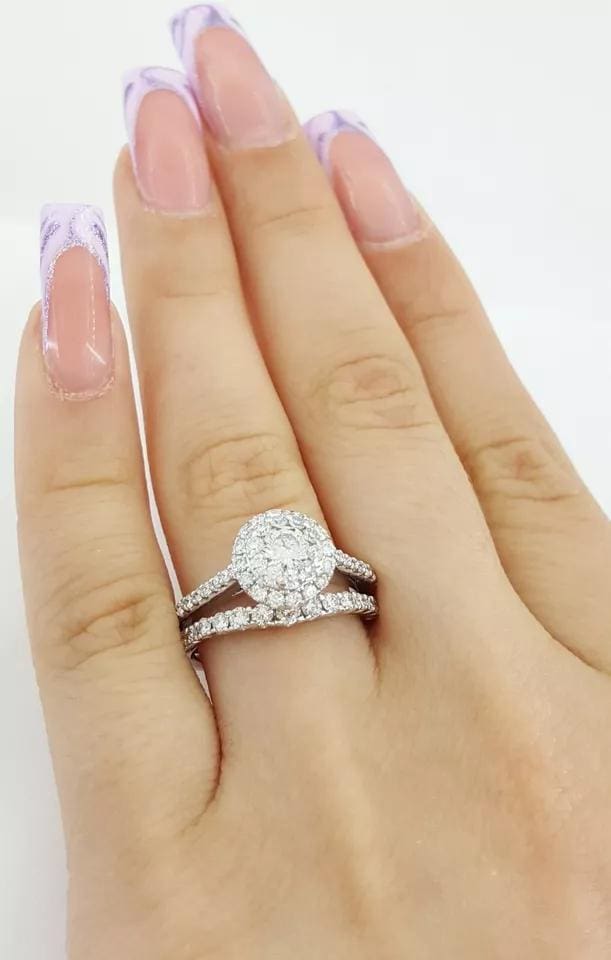 Round Diamond Halo Engagement Ring Set 1.25 ct 14k White Gold Rtl 3,995