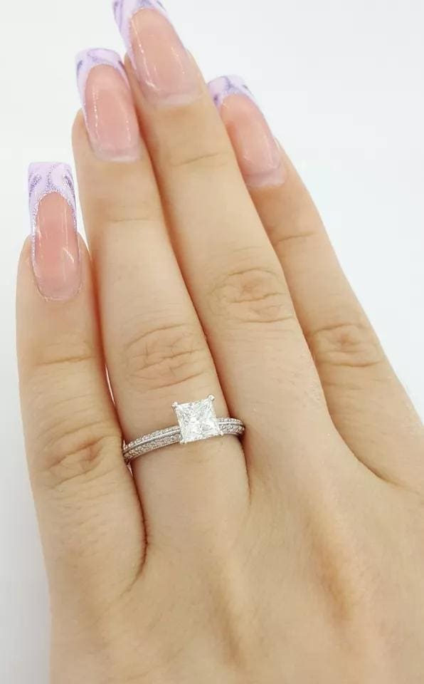 Princess Brilliant Cut Diamond Pave Engagement Ring 1.13 ct 14K WG Rtl 6K